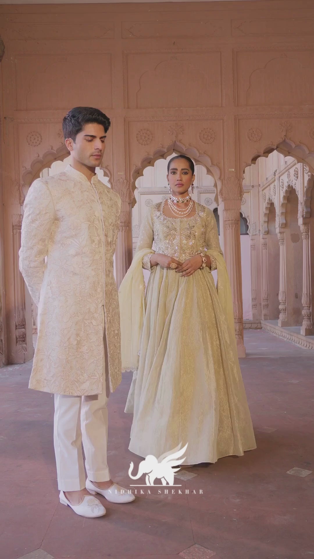 Golden Tissue Anarkali With Floral Embroidered Short Jacket