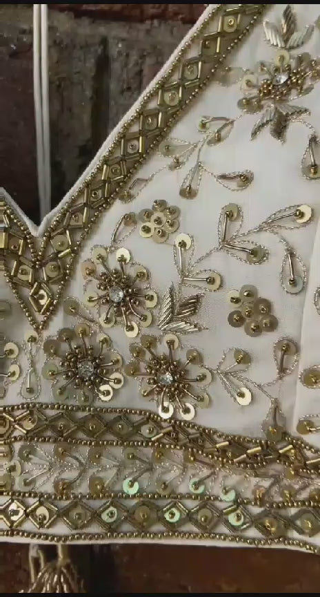 Ivory And Gold Georgette Lehenga Set