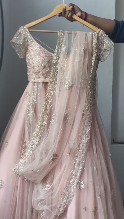 Heba Blush Pink And Rose Gold Bridal Lehenga Saree