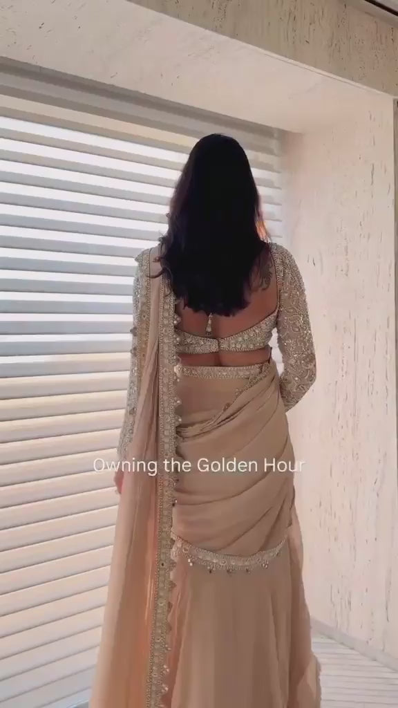 Rose Pink Sequinned Mermaid Lehenga Saree