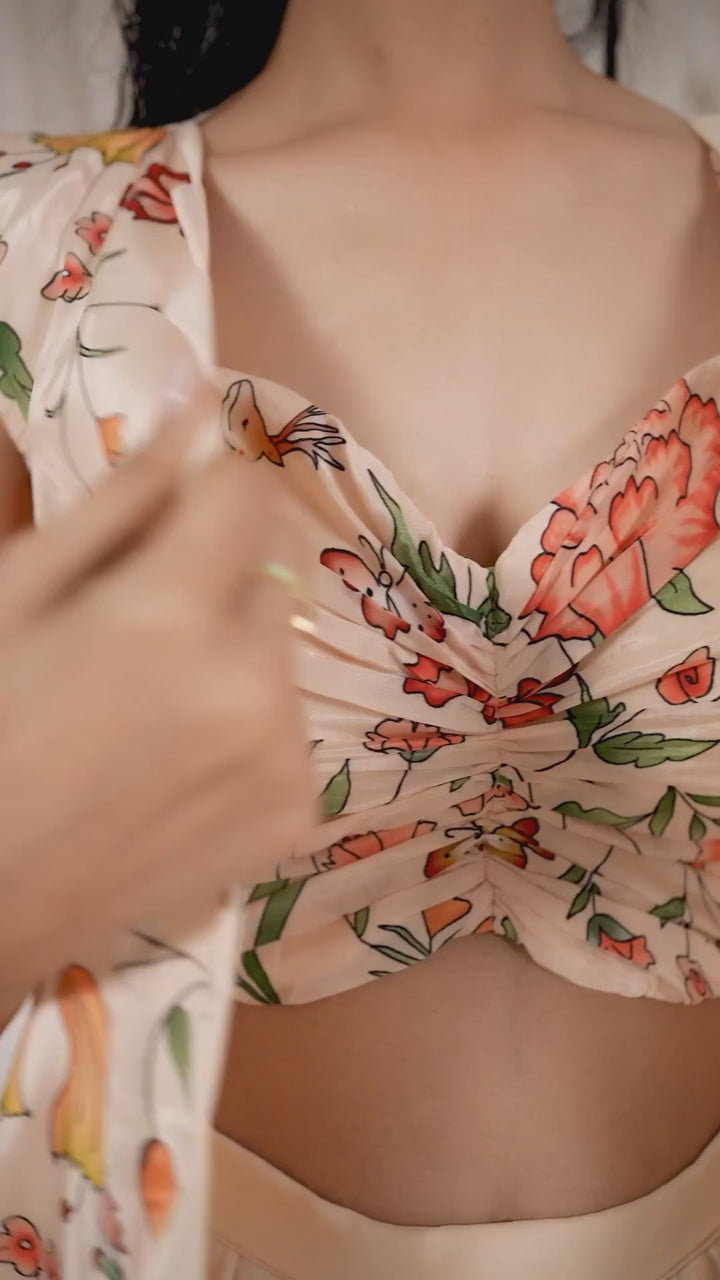 Blush Pink And Ivory Printed Blouse Sharara Set With Jacket