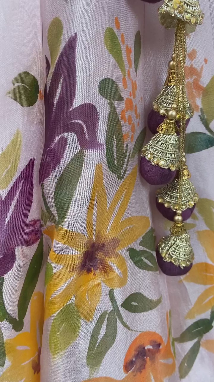 Lavender Hand Painted Floral Lehenga Set