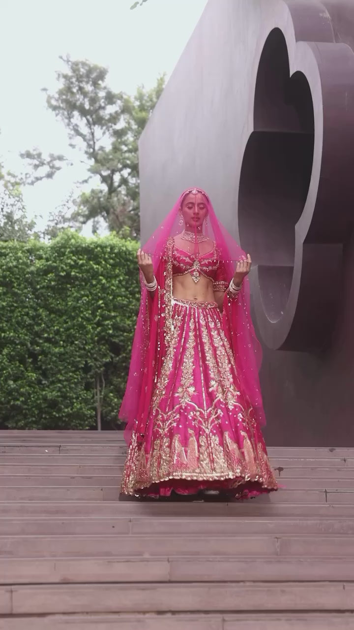 Rani Pink Embroidered Bridal Silk Lehenga