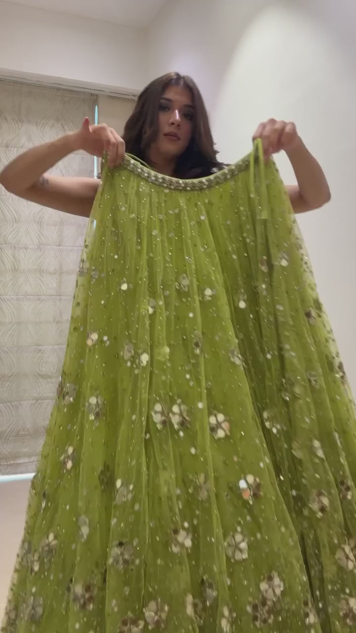 Lime Green Embroidered Lehenga Set