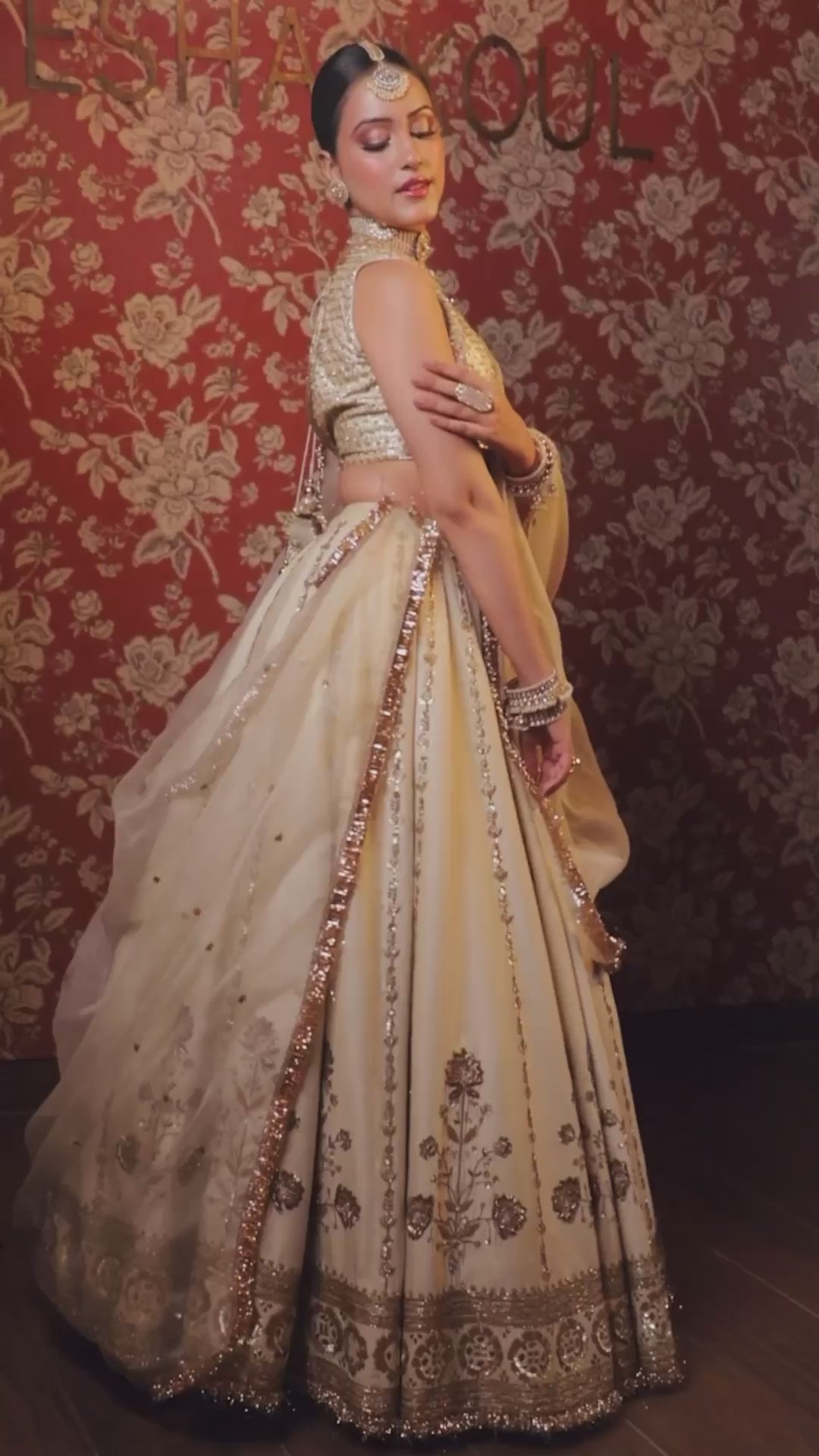Ivory And Gold Chanderi Bridal Lehenga Set