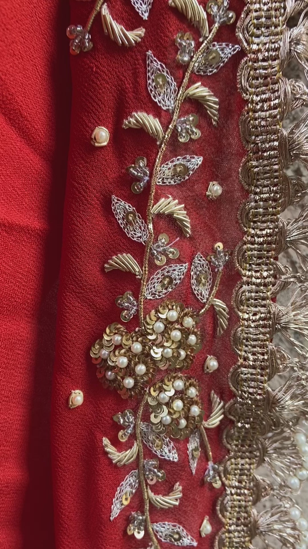Regal Red Pre-Draped Ruffle Georgette Saree With Bustier