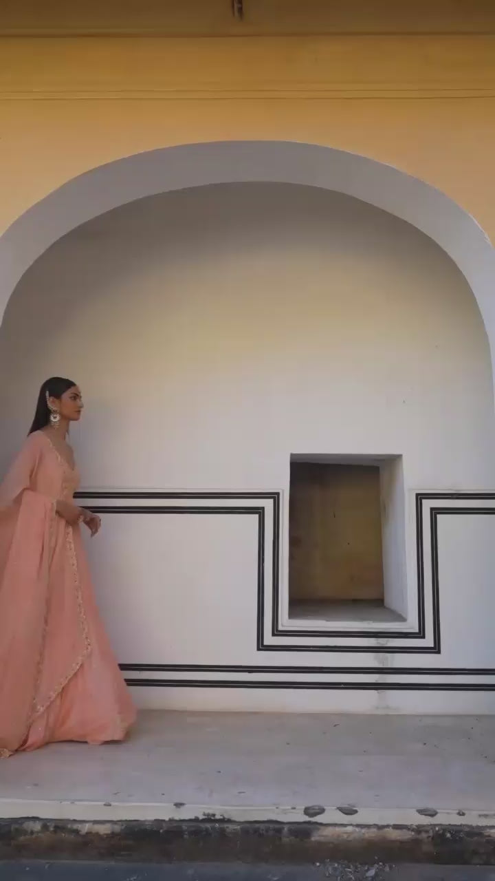 Orange Silk Embroidered Lehenga Set