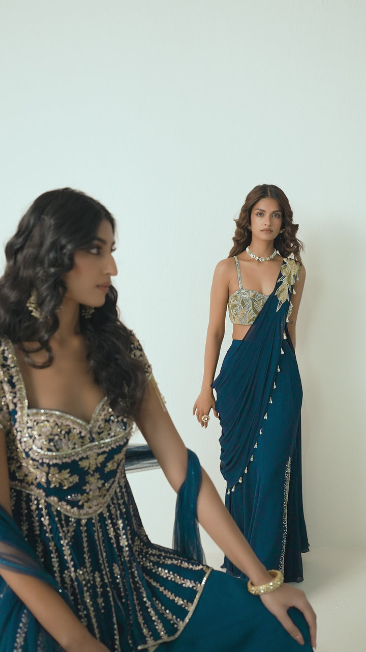Midnight Blue Georgette Slit Concept Saree