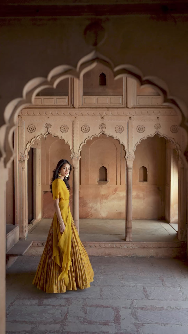 Pink Printed And Embroidered Chanderi Silk Lehenga Set