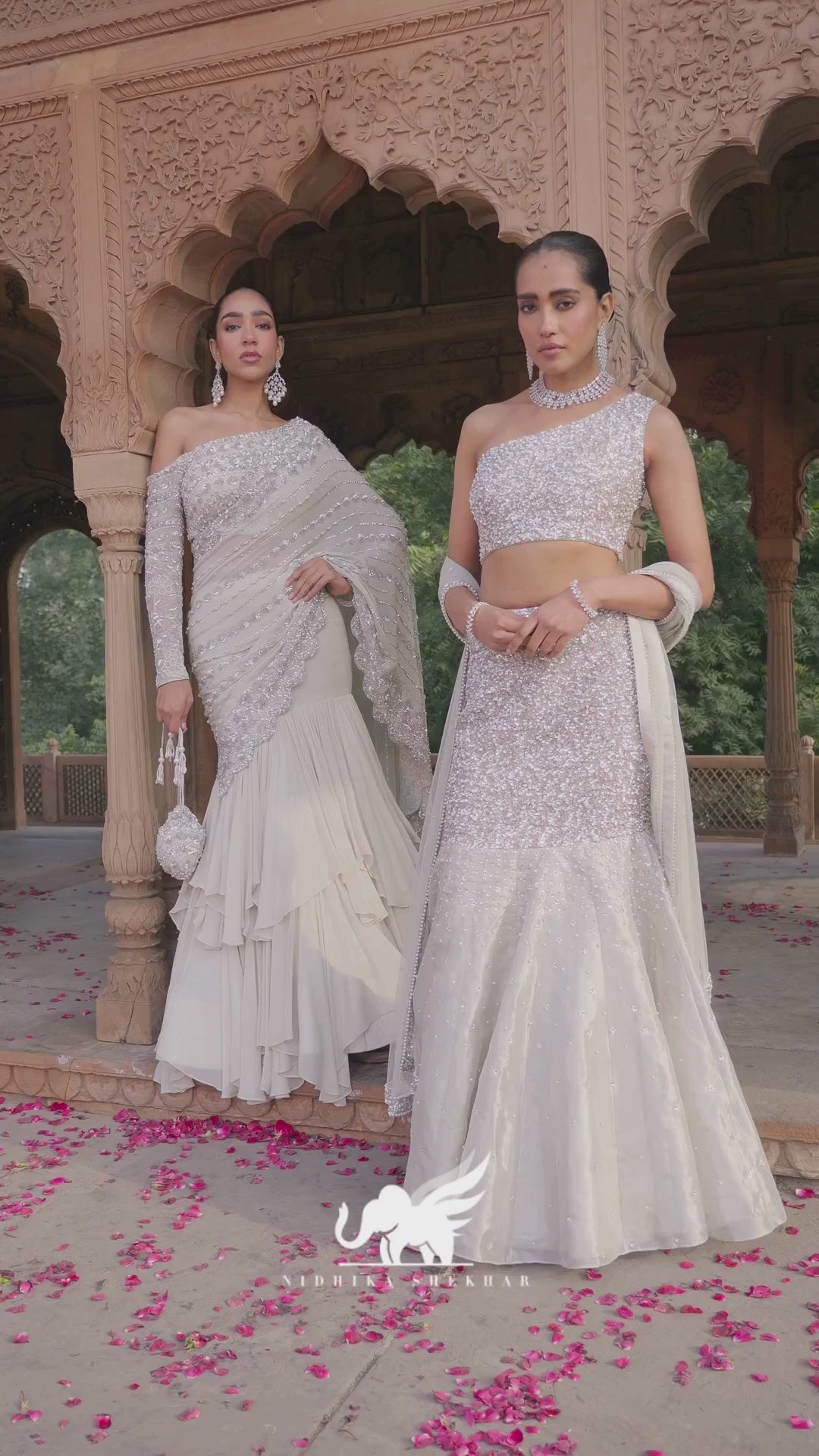 Silver Sequins Mermaid Lehenga With One-Shoulder Blouse