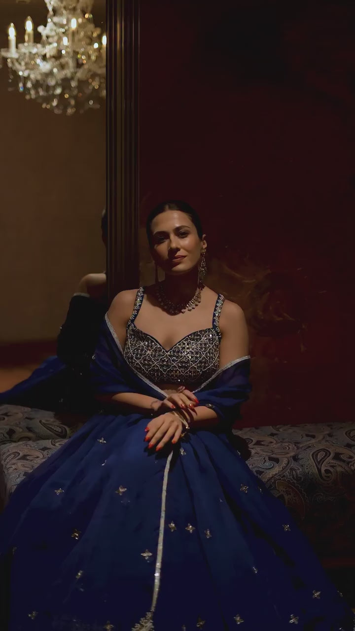 Electric Blue Embroidered Lehenga