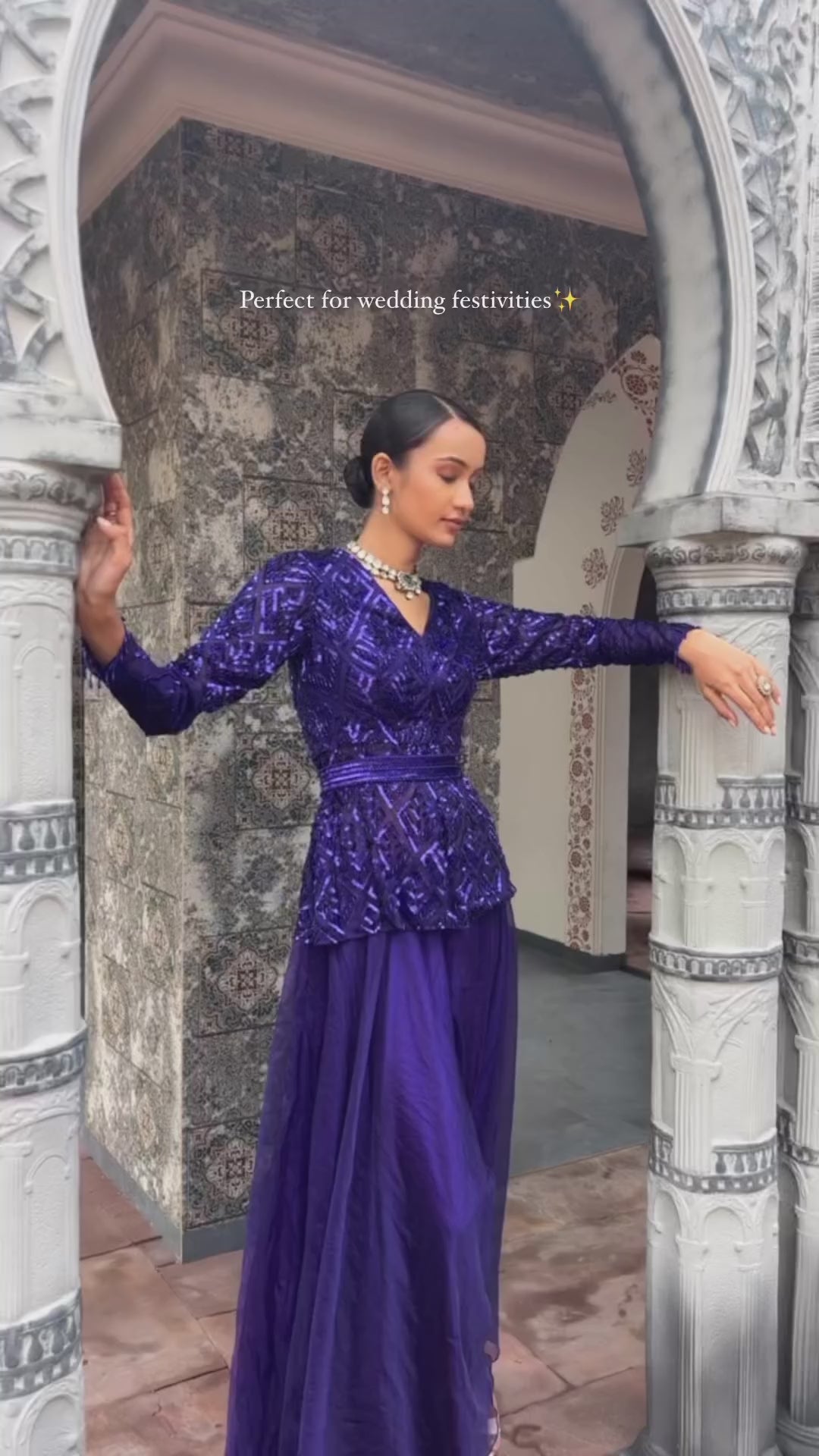 Purple Sequinned Peplum Kurta Sharara Set
