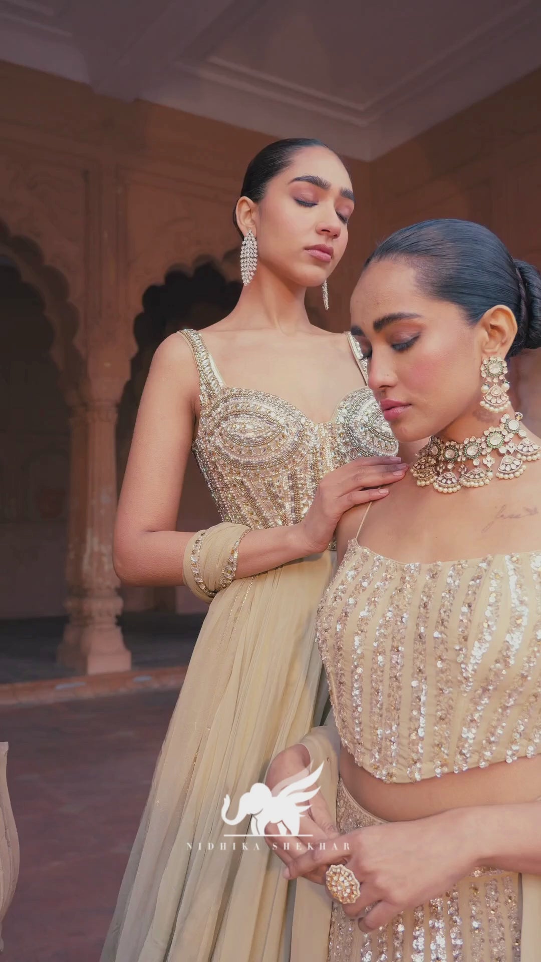 Golden Sequins Embroidered Lehenga Set With Corset Blouse