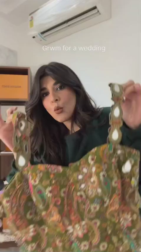 Plum Printed Dhoti With Embroidered Corset And Cape