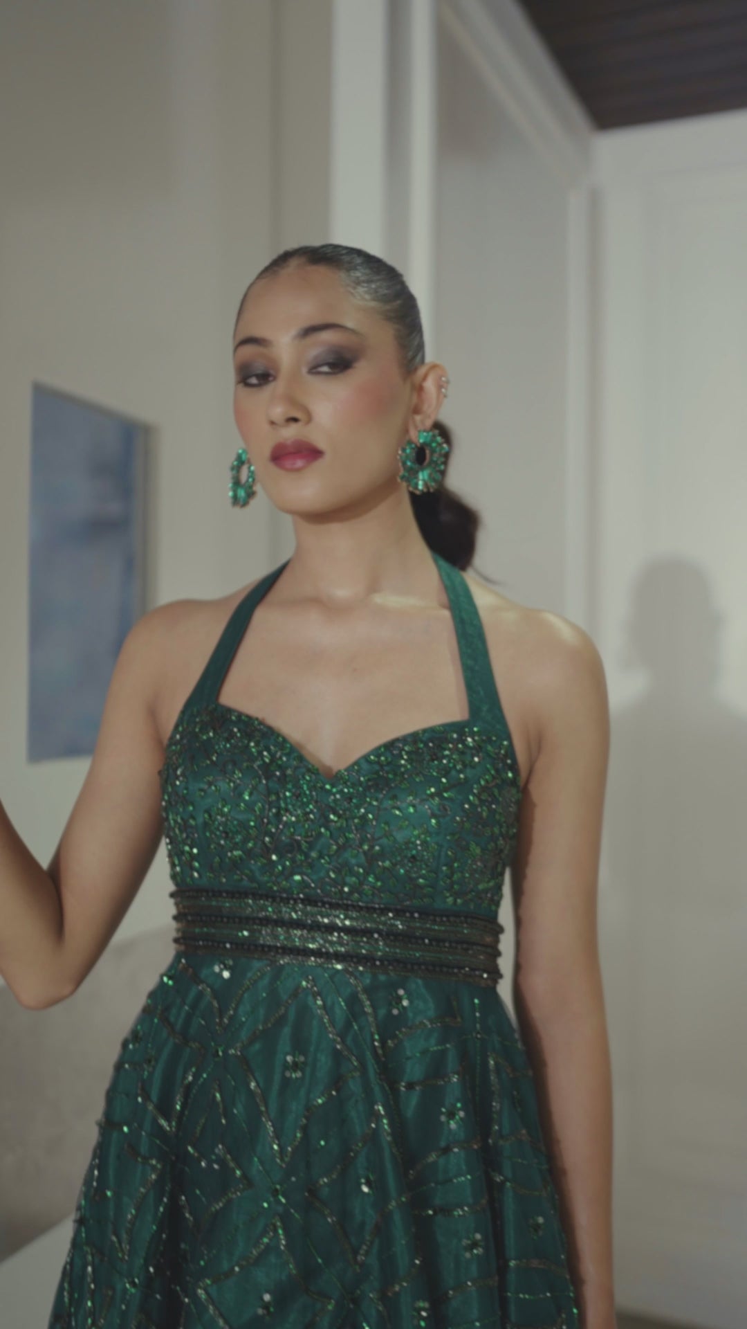 Green Drape Skirt With Embroidered Peplum Kurta