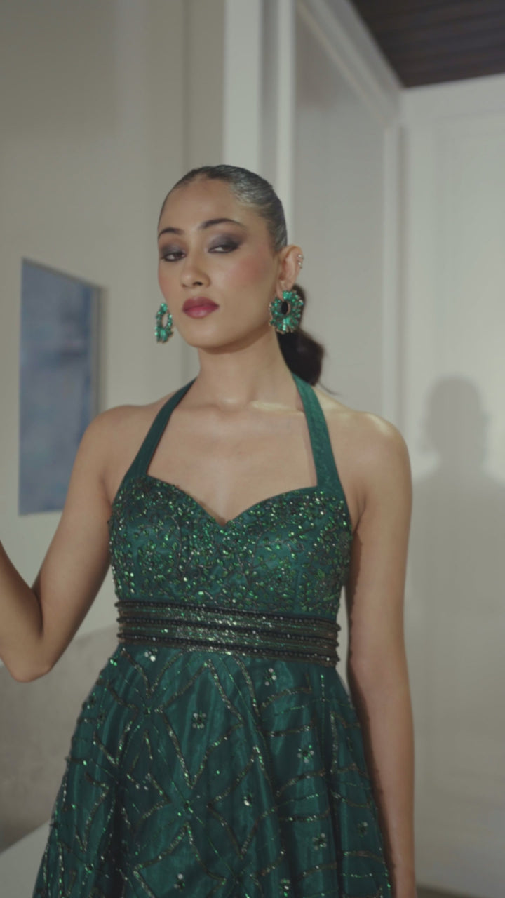 Green Drape Skirt With Embroidered Peplum Kurta