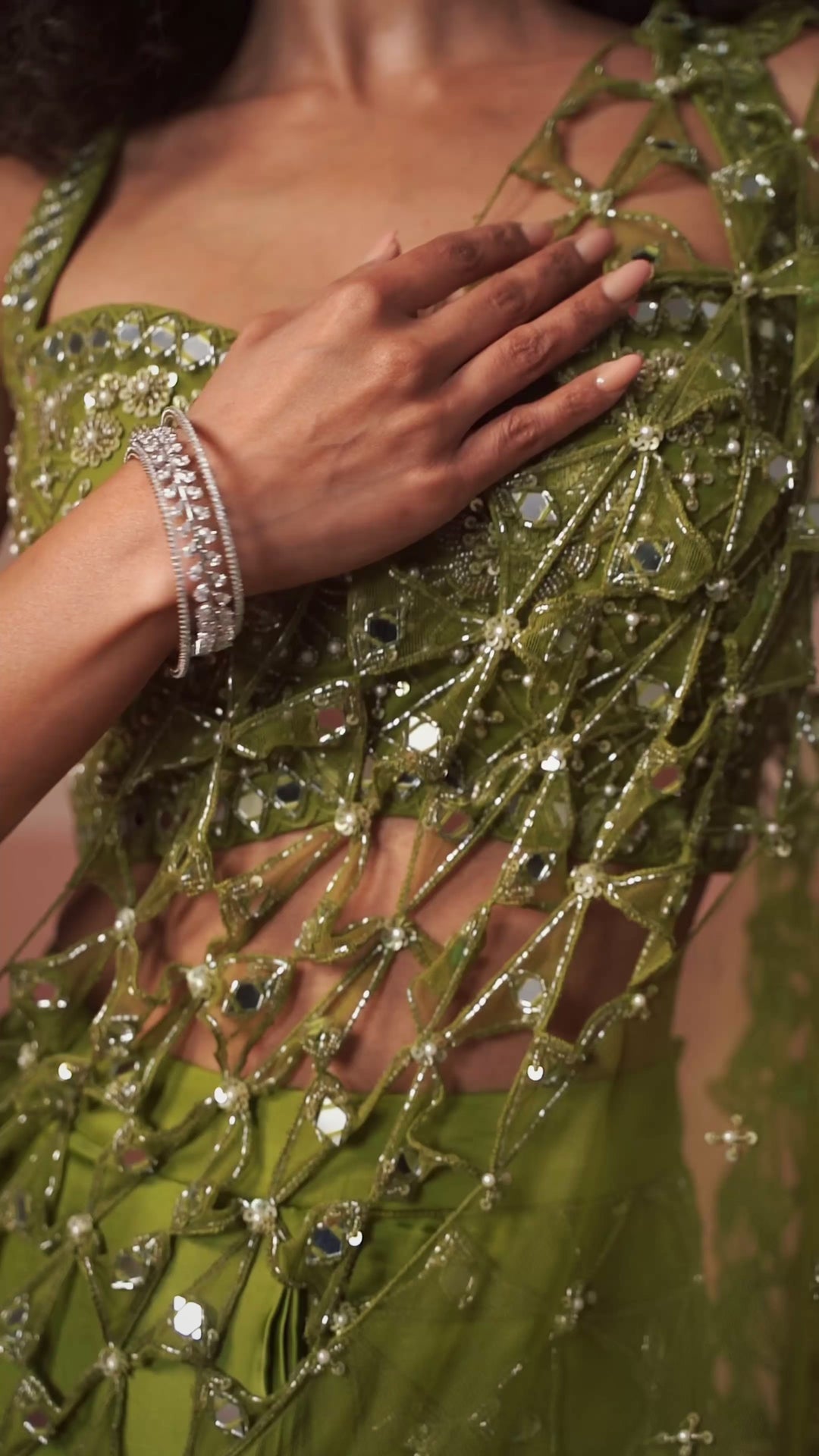 Mehendi Green Pre Draped Georgette Jaalwork Saree
