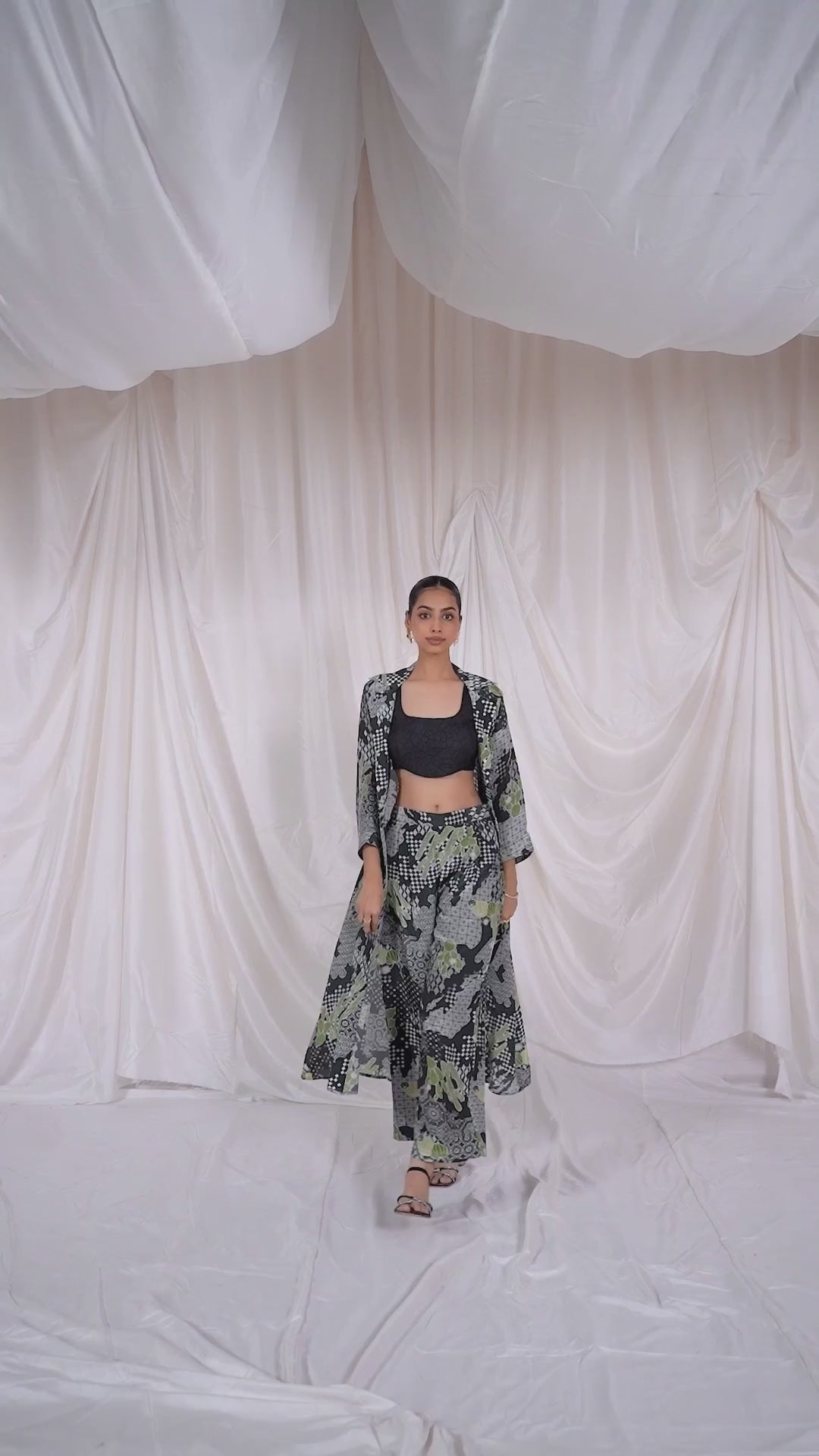 Black Printed Pant With Jacket Set