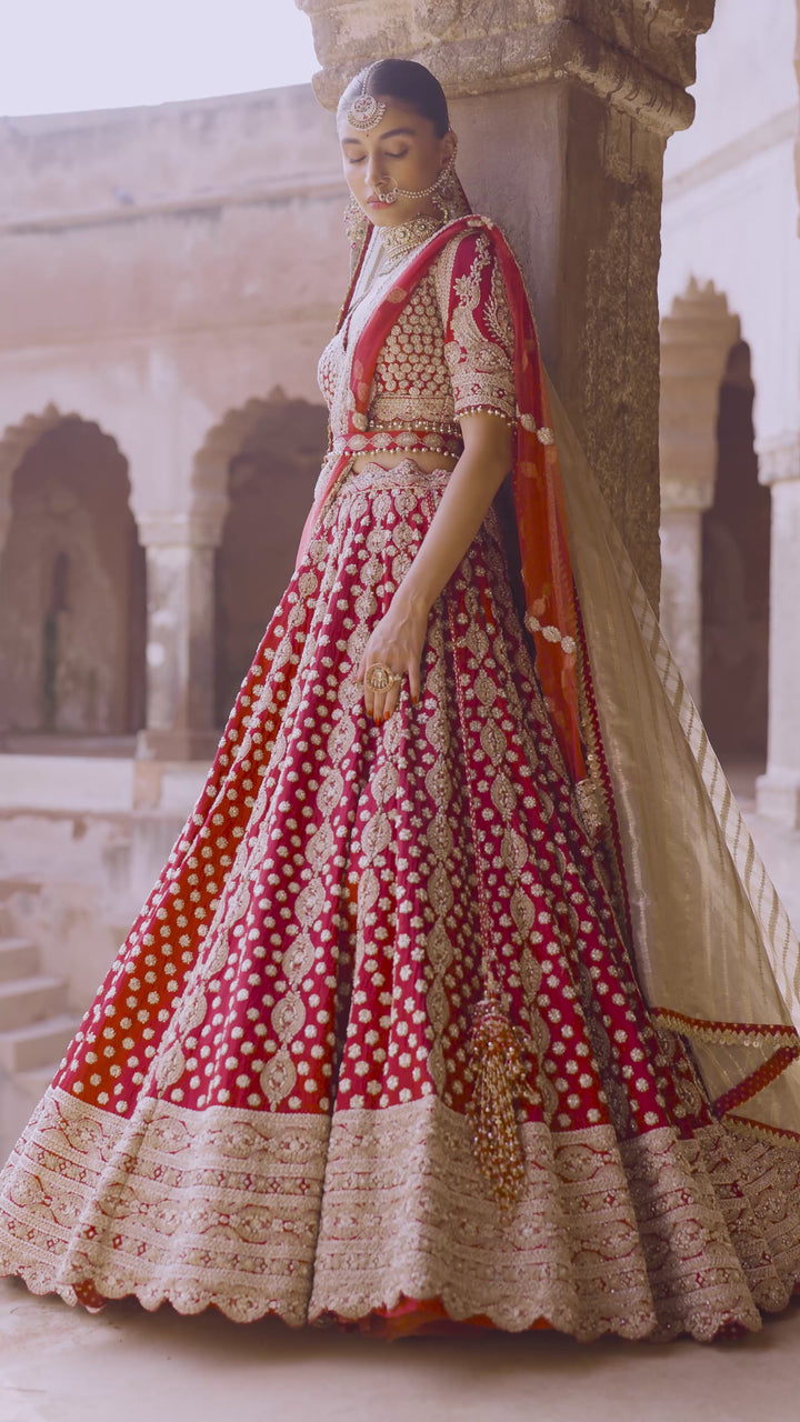Maroon Zardosi Work Bridal Lehenga Set