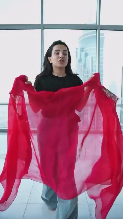 Rani Pink Embroidered Drape Skirt And Cape Set