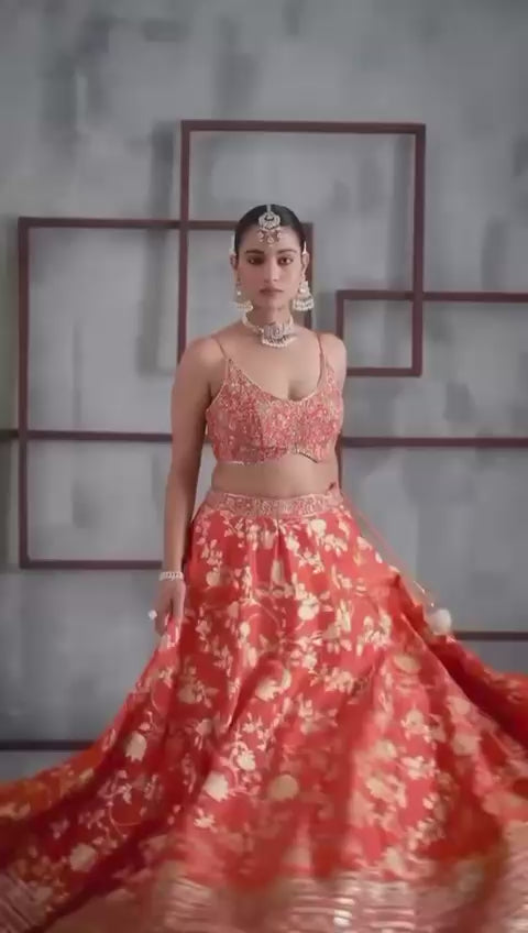 Purple Embroidered Banarasi Lehenga Set