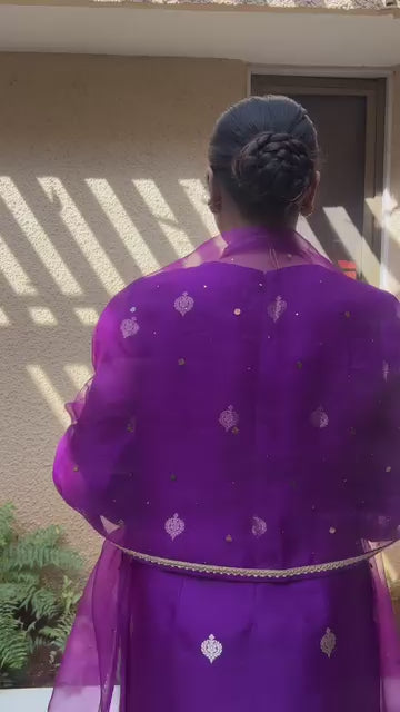 Purple Butti Silk Kurta Sharara Set