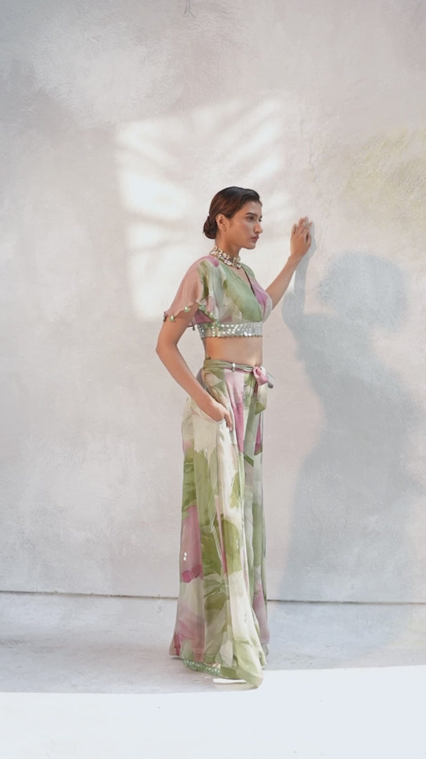 Mint Green Embellished Chiffon Pants Set