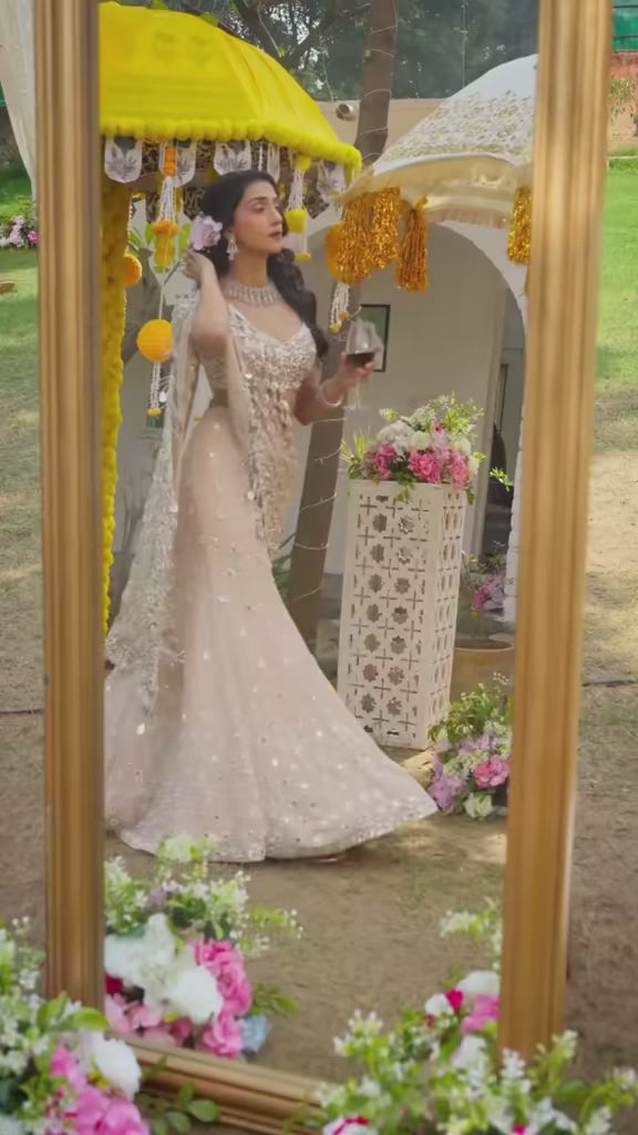 Salmon Pink Georgette Mermaid Lehenga