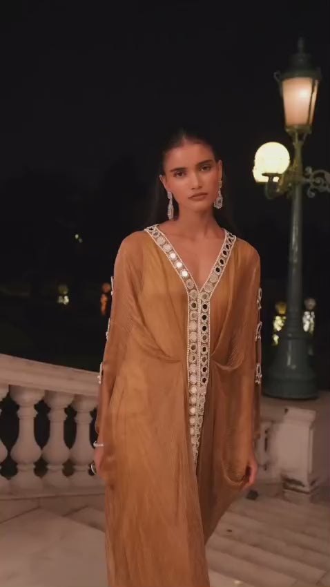 Mustard Gold Tissue Draped Kaftan