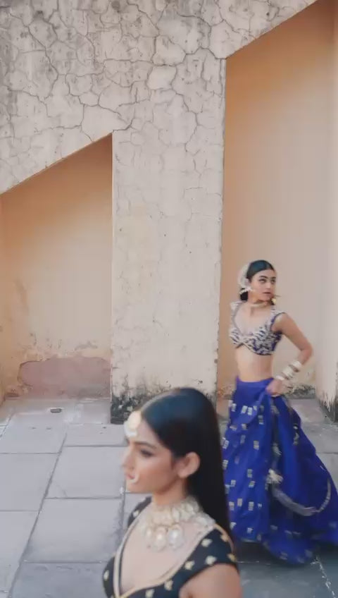 Blue Crepe Embroidered Lehenga Set