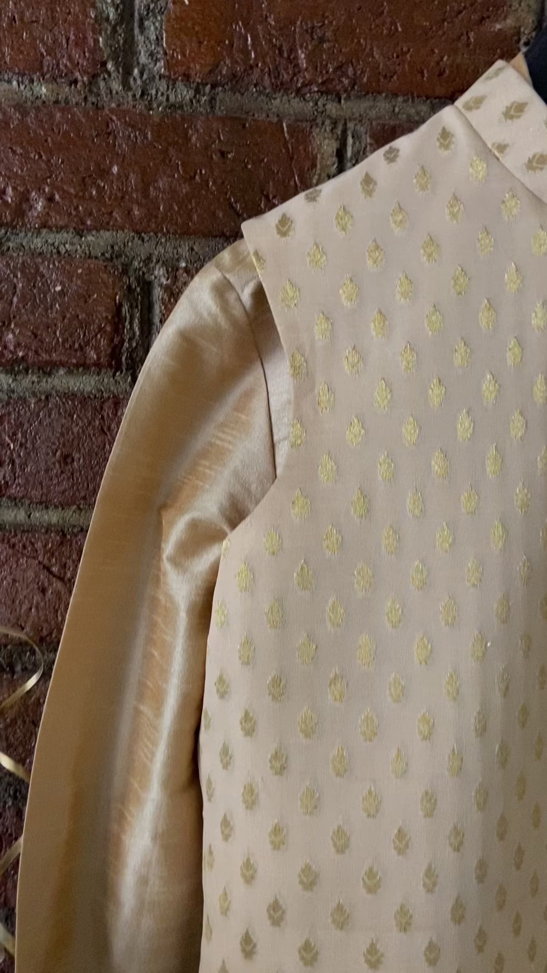 Beige Silk Kurta Vest And Pants Set