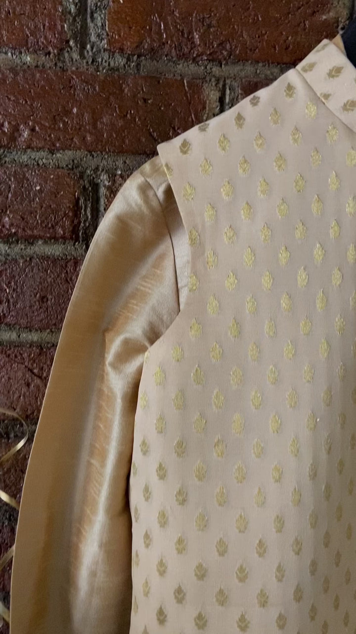 Beige Silk Kurta Vest And Pants Set