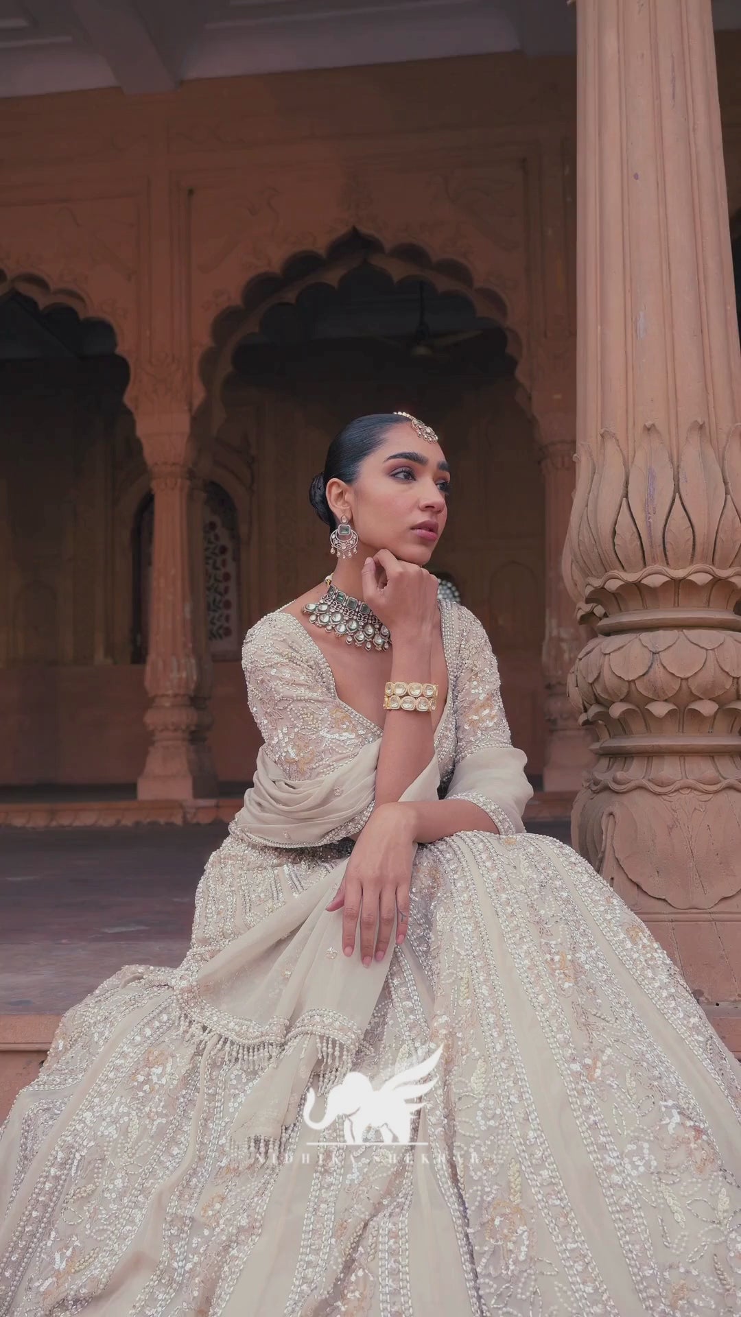 Ivory Sequin Embroidered Organza Lehenga Set