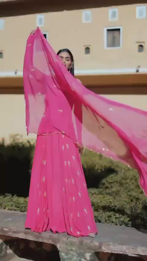 Pink Crepe Embroidered Floor-Length Anarkali With Dupatta