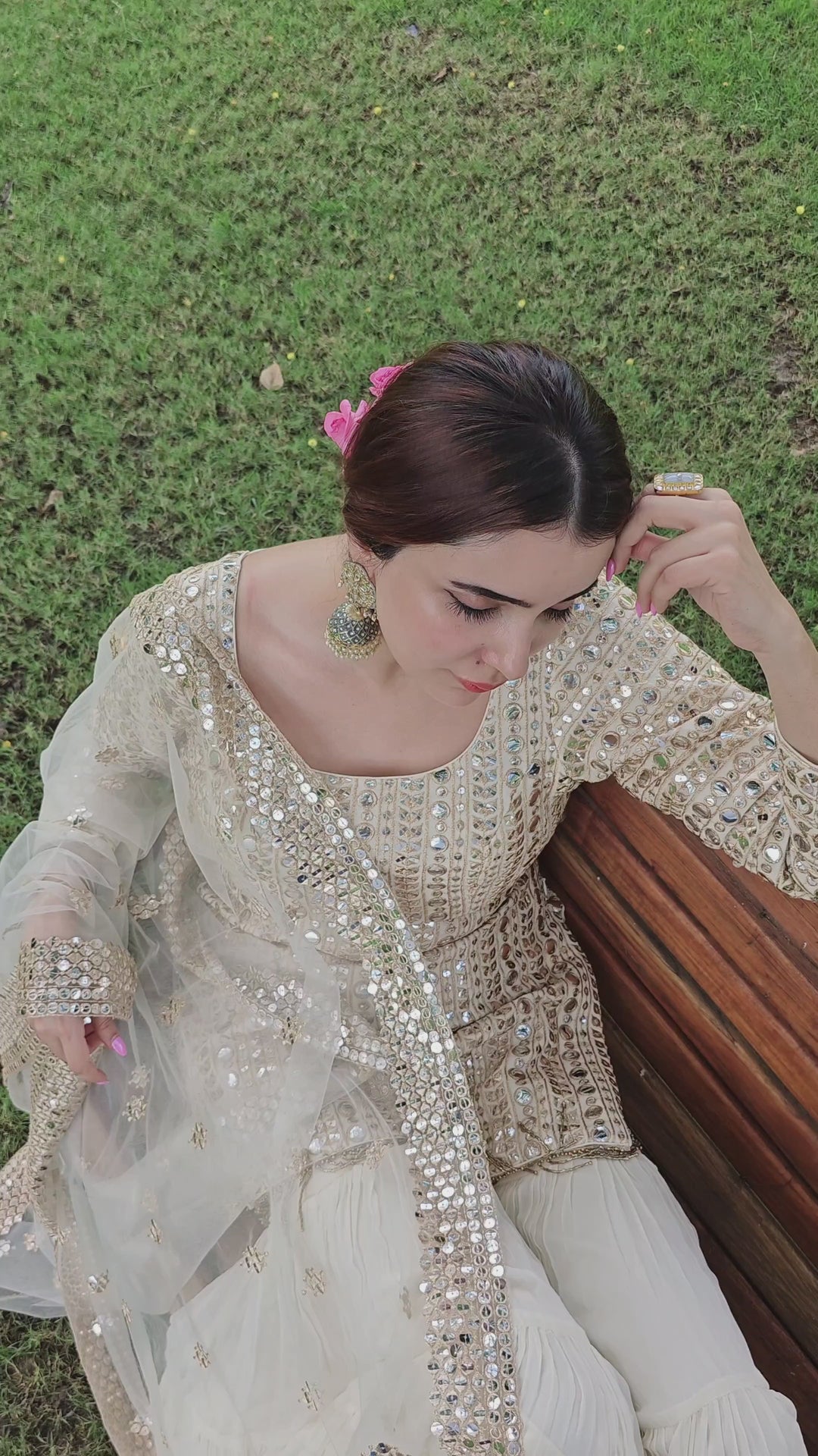 Ivory Embellished Silk Kurta Sharara Set