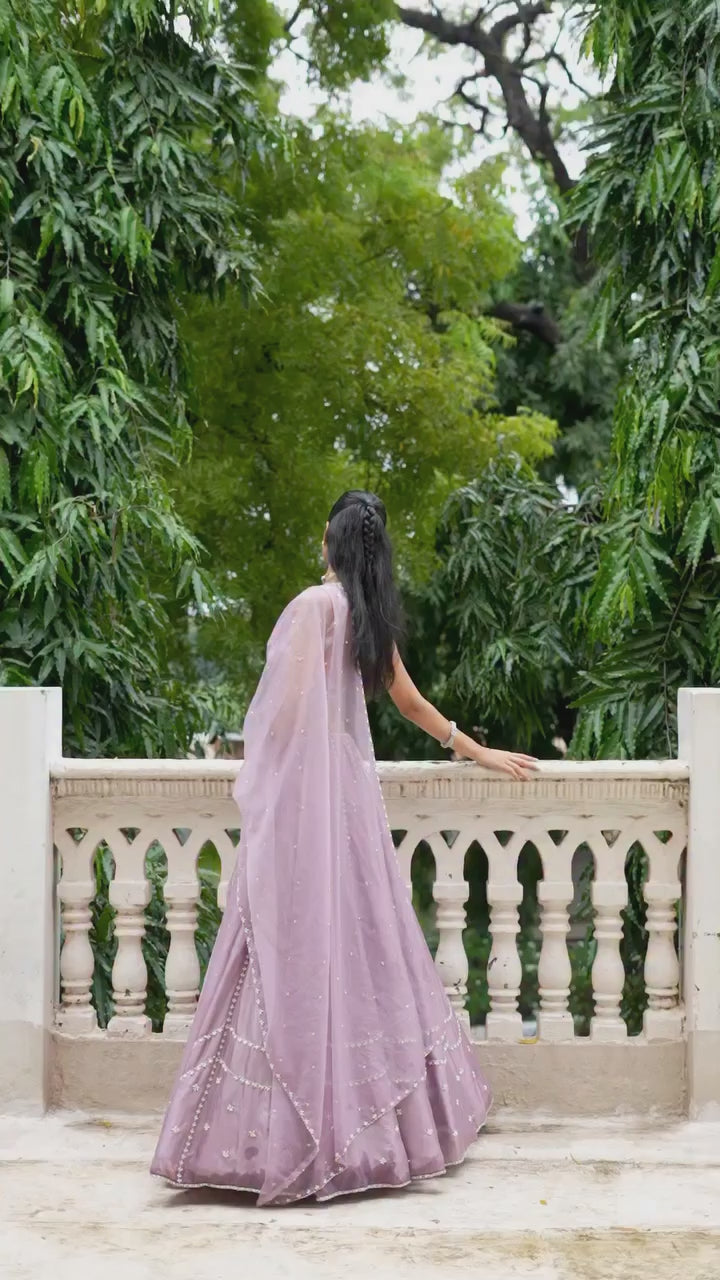 Lavender Embroidered Silk Lehenga Set