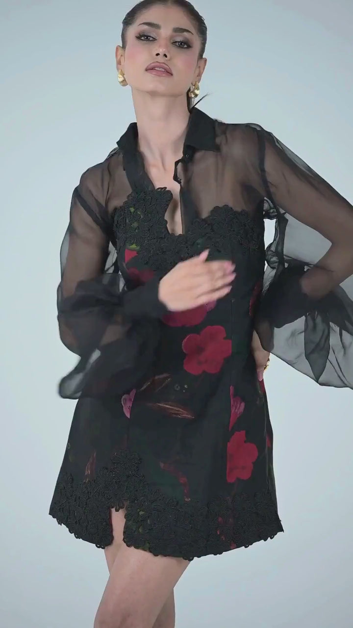 Black Organza Corset Mini Dress With Shirt