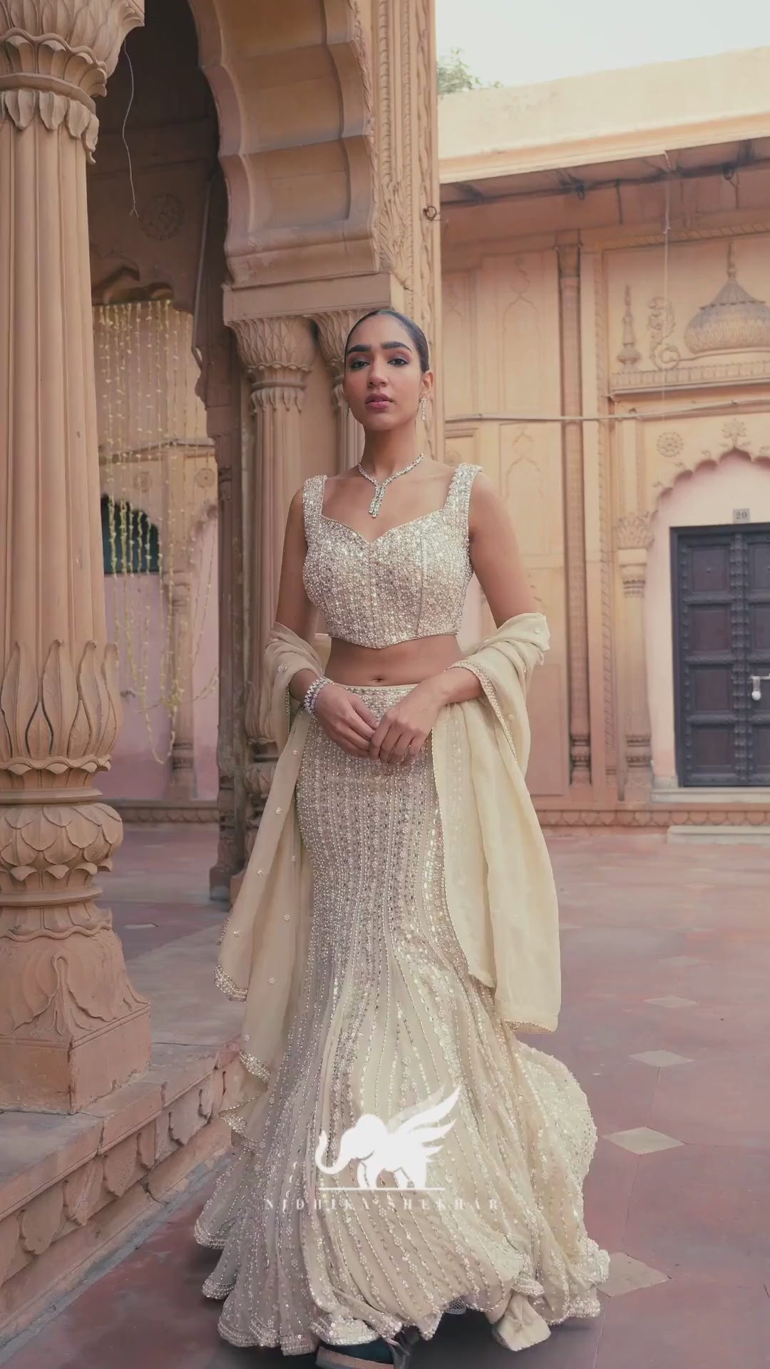 Golden Sequins Embroidered Mermaid Lehenga Set