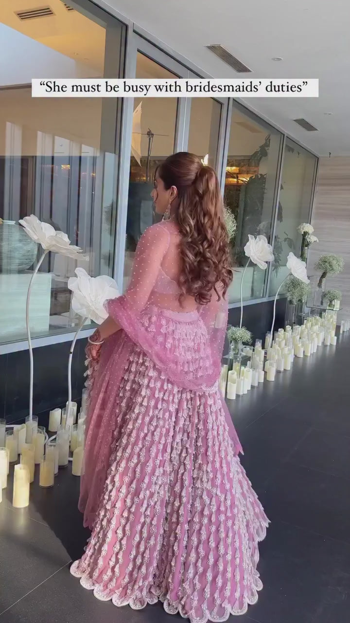Onion Pink Chandelier Pearl Drop Bridal Lehenga