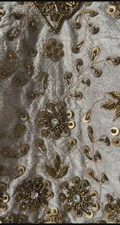 Grey Raw Silk Embroidered Lehenga Set