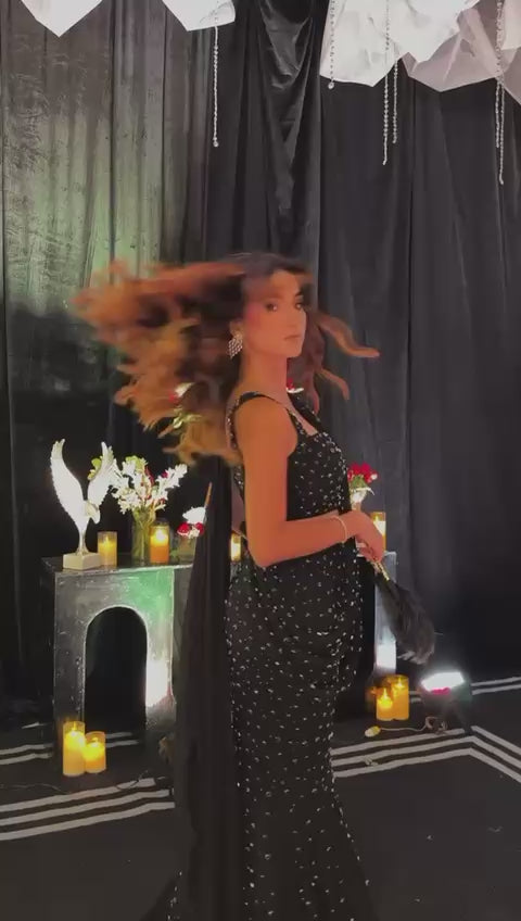 Black Mermaid Georgette Lehenga With Twisted Dupatta