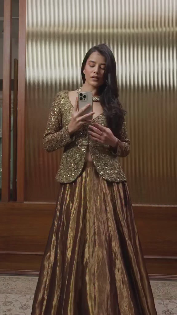 Gold Sequinned Bridal Lehenga Set
