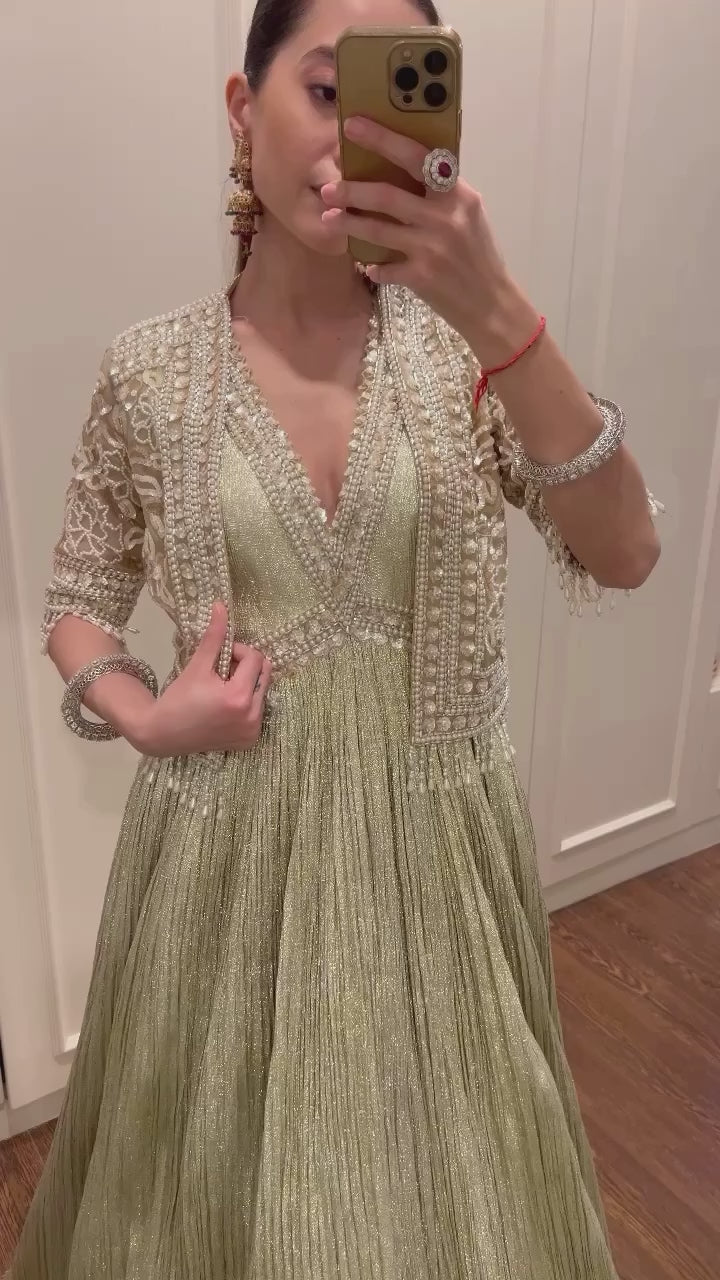 Champagne Gold Crush Shimmer Anarkali Set