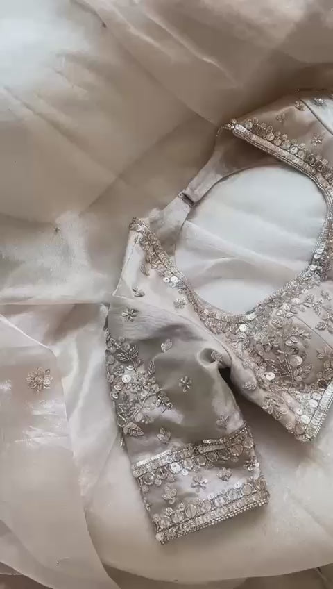 White Golden Embroidered Tissue Saree
