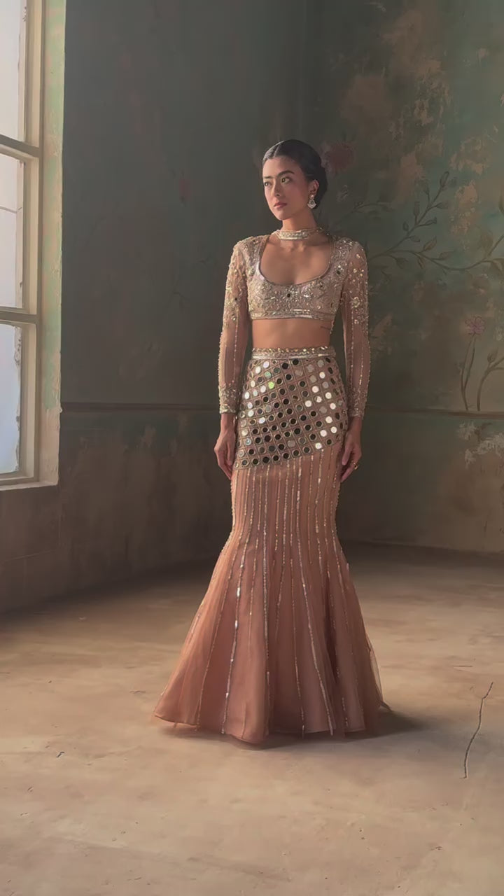 Blush Gold Soft Net Mermaid Lehenga Set
