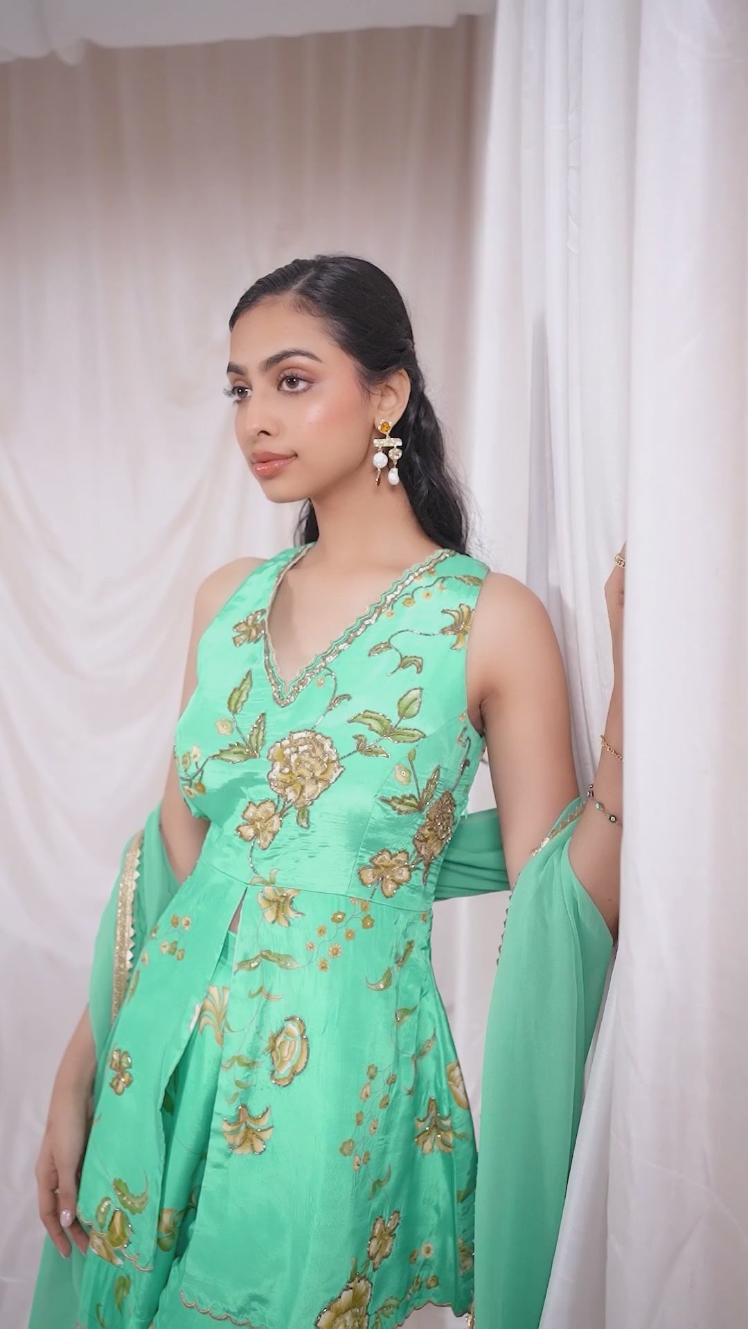 Turquoise Blue Crepe Kurta Sharara Set