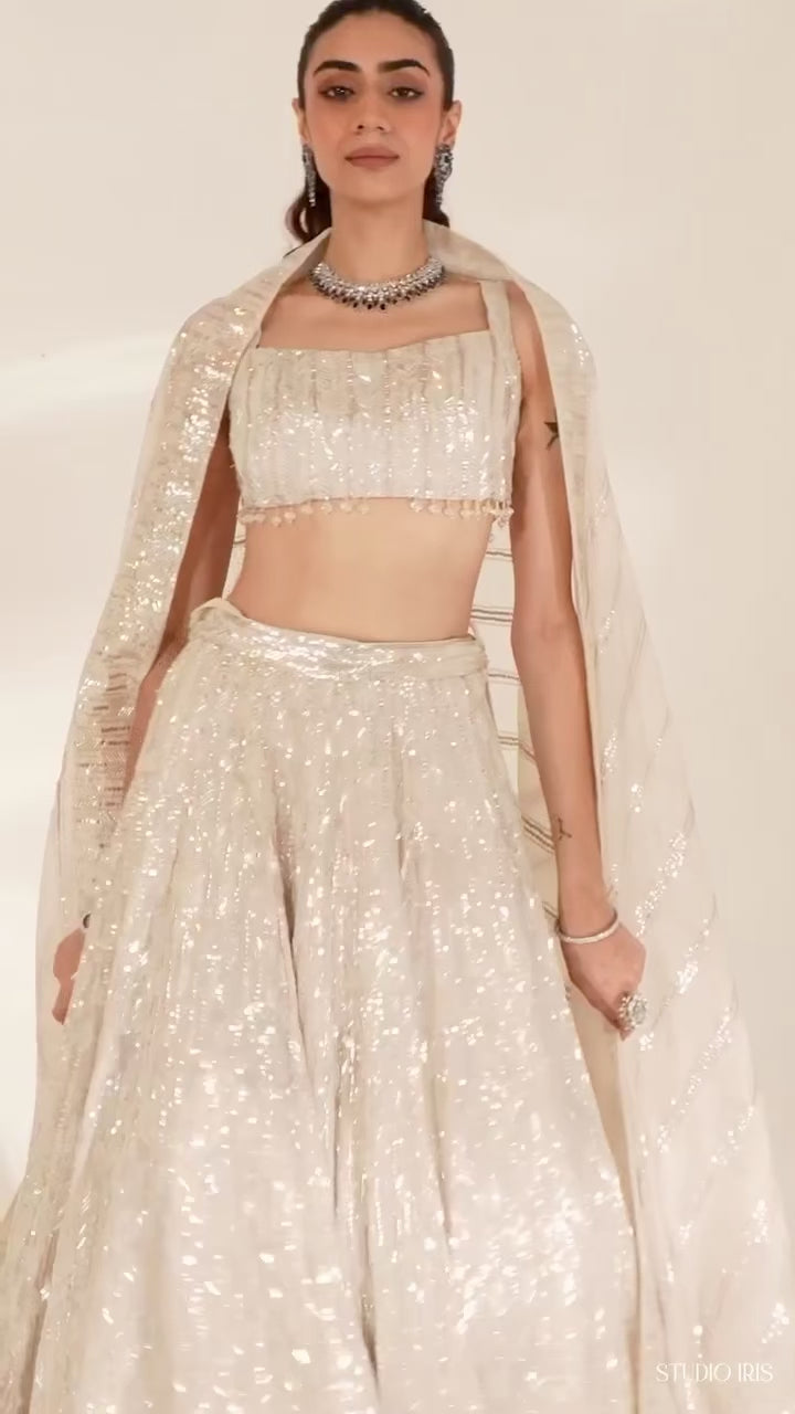 Ivory Sequinned Bridal Lehenga Set