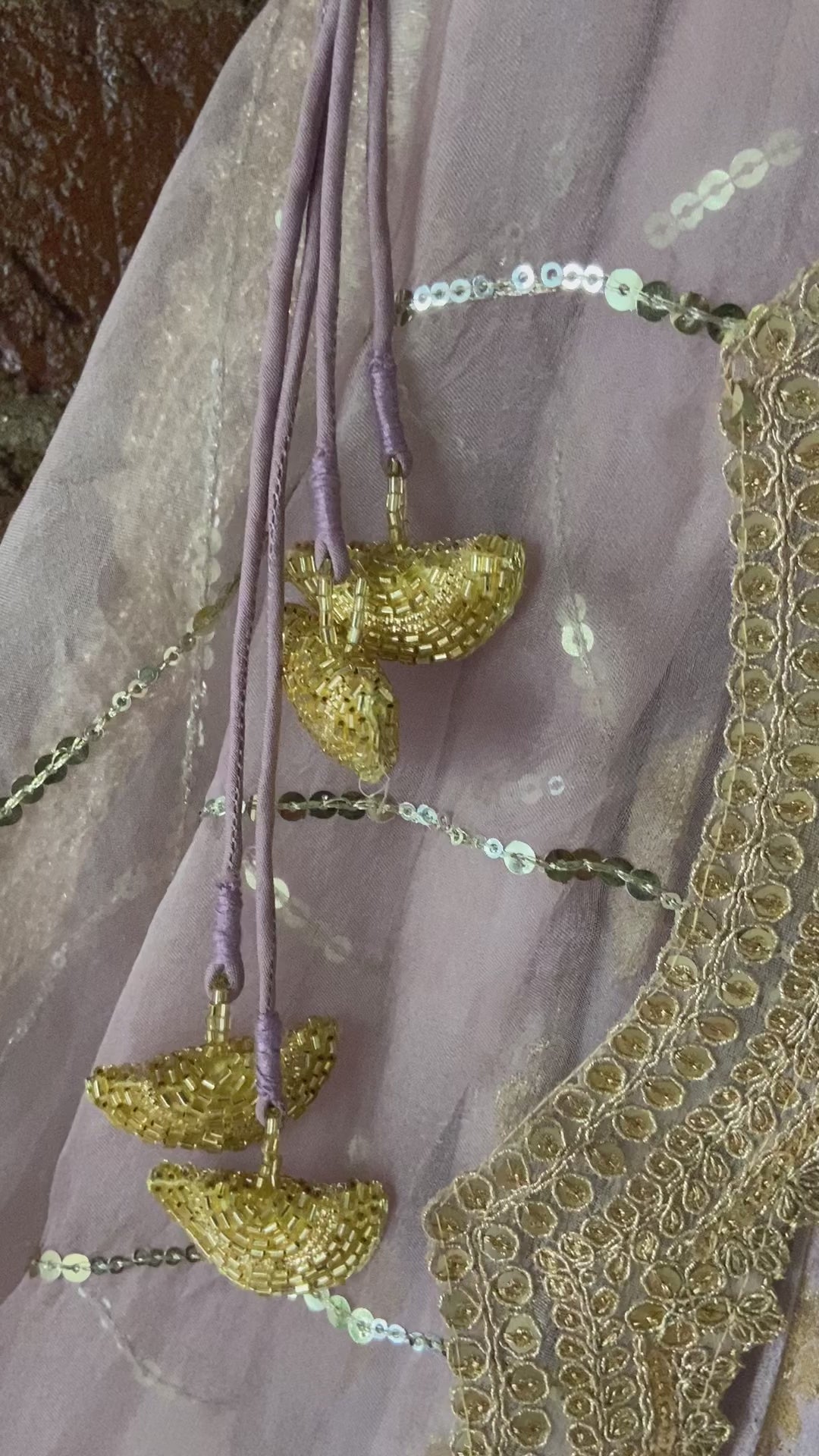 Mauve Ruffle Lehenga Set With V-Neck Blouse
