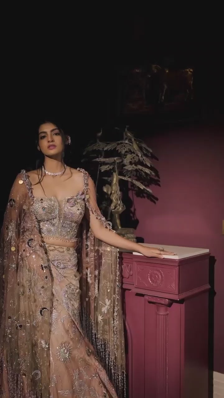 Rose Pink Ombre Embroidered Lehenga Set
