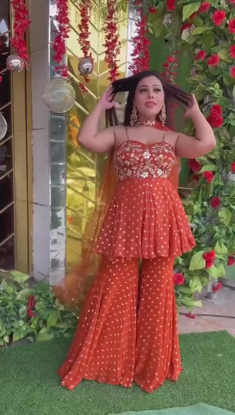Rust Orange Mirror Peplum Kurta Set